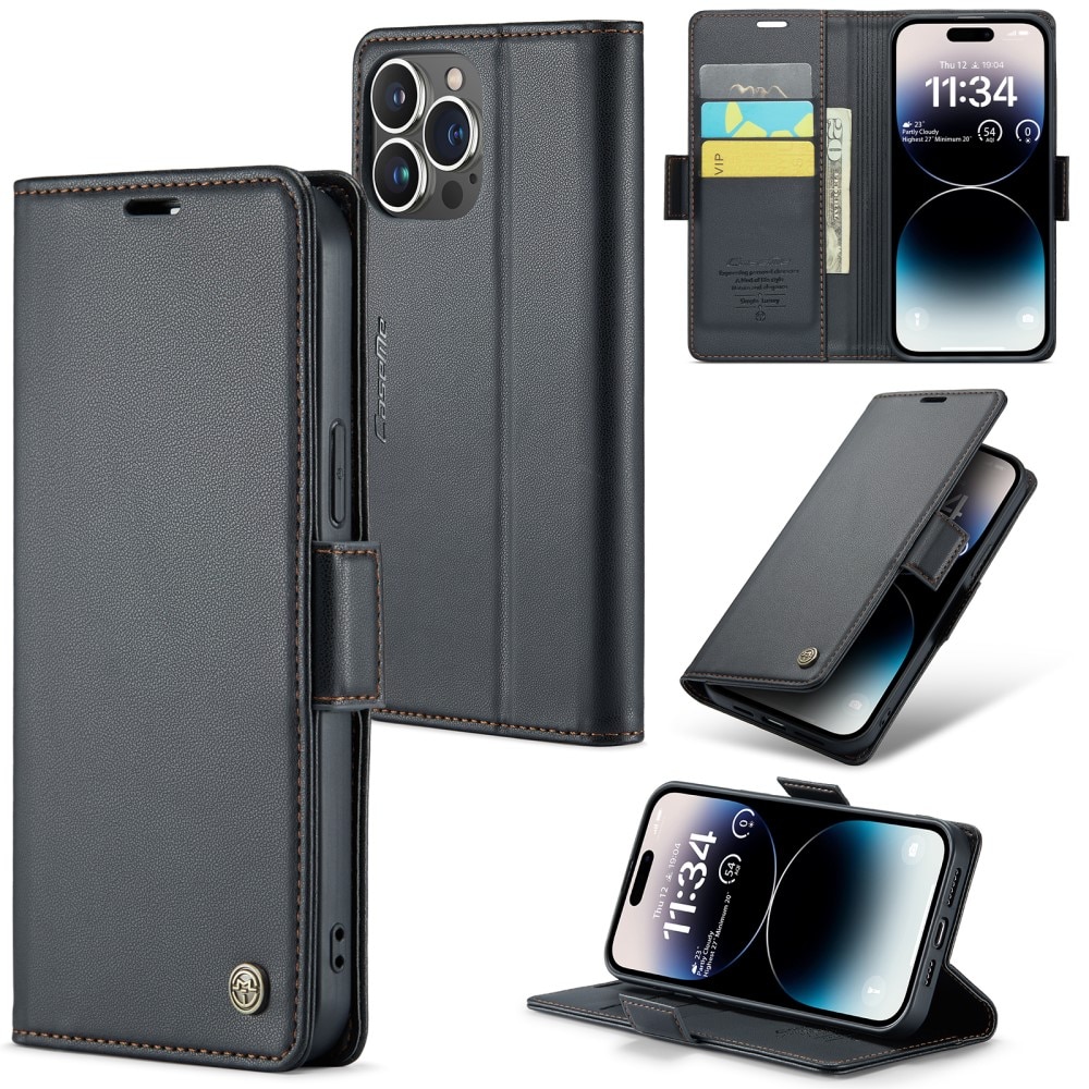 Custodie a portafoglio sottili anti-RFID iPhone 15 Pro Max nero
