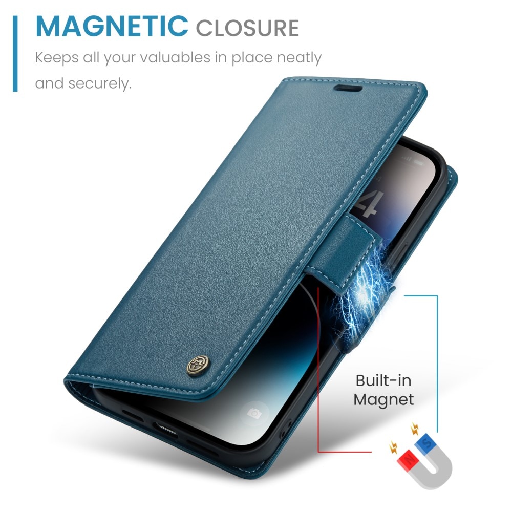 Custodie a portafoglio sottili anti-RFID iPhone 15 Pro Max blu