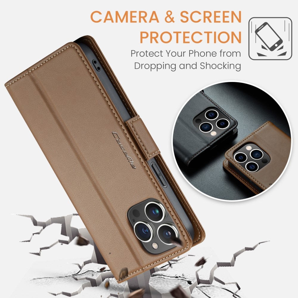 Custodie a portafoglio sottili anti-RFID iPhone 15 Pro Max Marrone