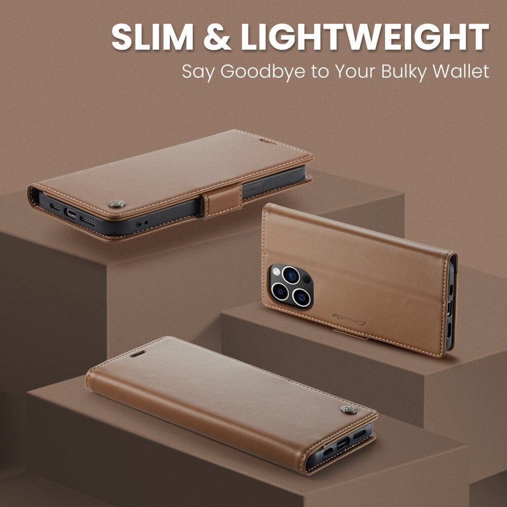 Custodie a portafoglio sottili anti-RFID iPhone 15 Pro Max Marrone