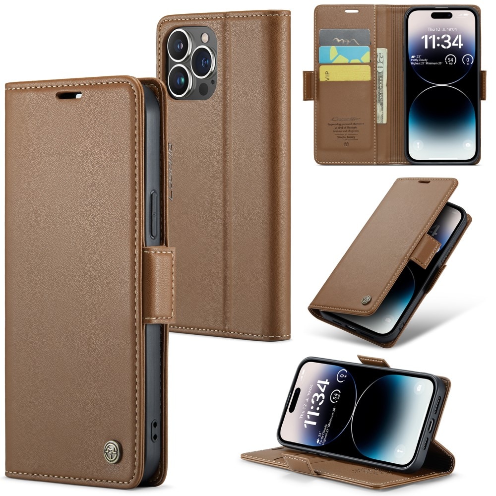 Custodie a portafoglio sottili anti-RFID iPhone 15 Pro Max Marrone