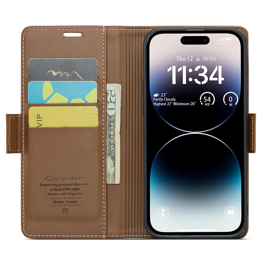 Custodie a portafoglio sottili anti-RFID iPhone 15 Pro Max Marrone