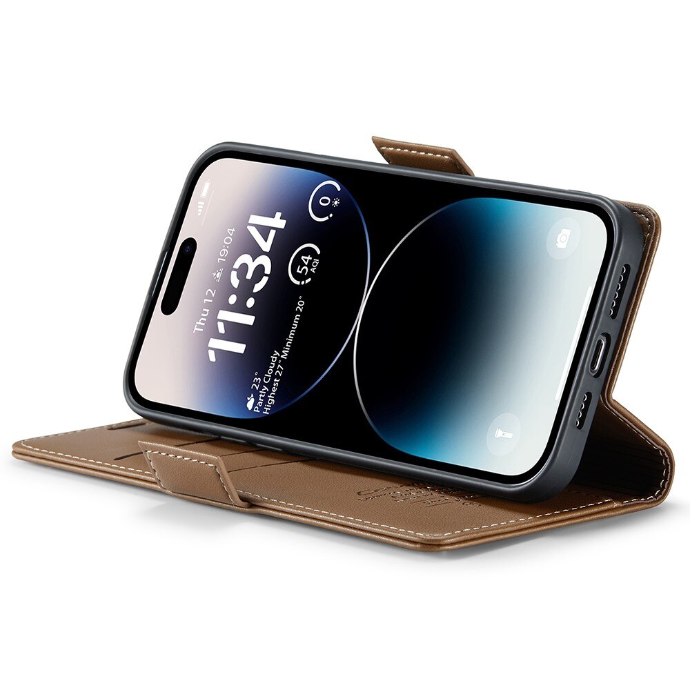 Custodie a portafoglio sottili anti-RFID iPhone 15 Pro Max Marrone