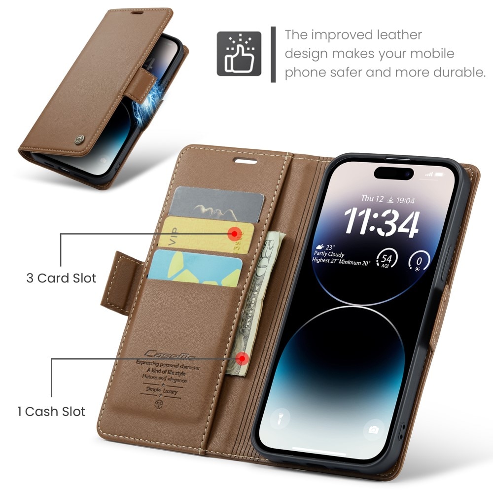 Custodie a portafoglio sottili anti-RFID iPhone 15 Pro Max Marrone
