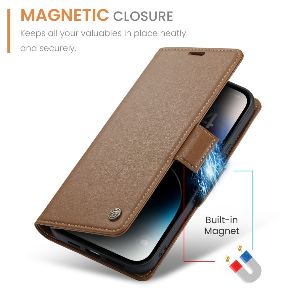 Custodie a portafoglio sottili anti-RFID iPhone 15 Pro Max Marrone