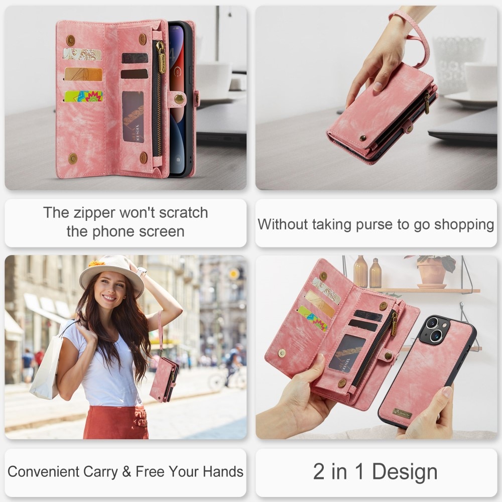 Cover portafoglio Multi-Slot iPhone 15 Plus rosa