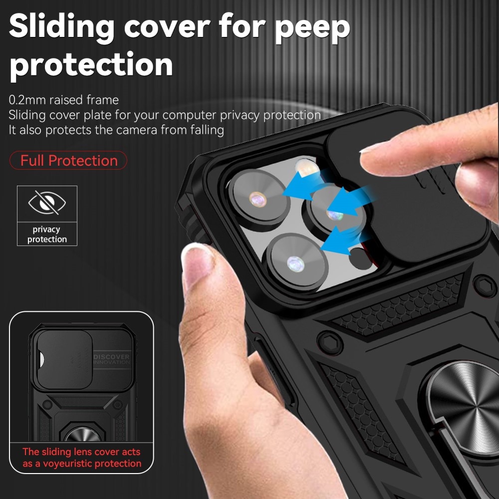 Cover ibride con anello e protezione fotocamera iPhone 15 Pro Max nero