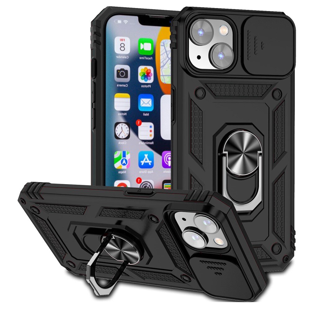 Cover ibride con anello e protezione fotocamera iPhone 15 Plus Nero
