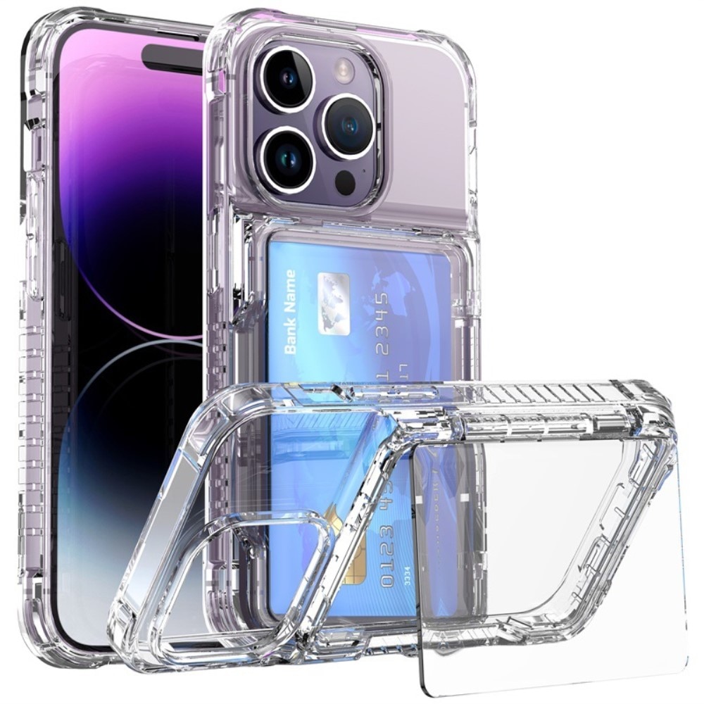 Kickstand Cover ibride portacarte iPhone 15 Pro Max trasparente