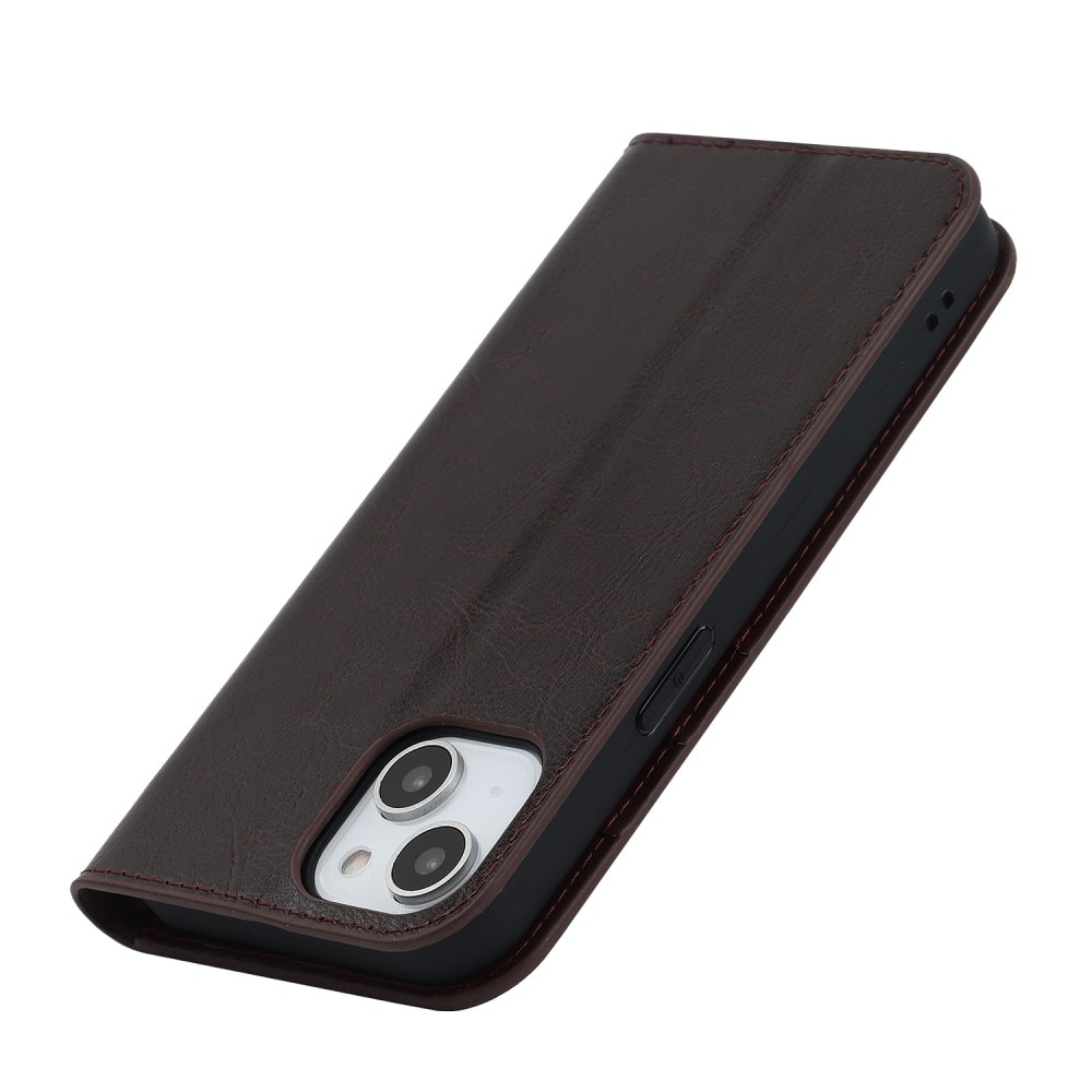 Cover Portafoglio in vera pelle iPhone 15 Plus marrone scuro