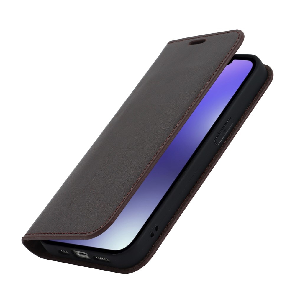 Cover Portafoglio in vera pelle iPhone 15 Plus marrone scuro