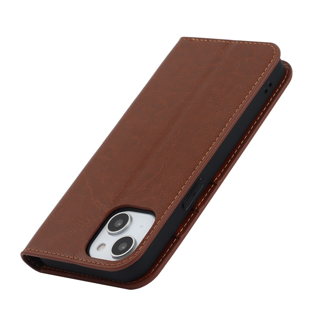 Cover Portafoglio in vera pelle iPhone 15 Plus marrone