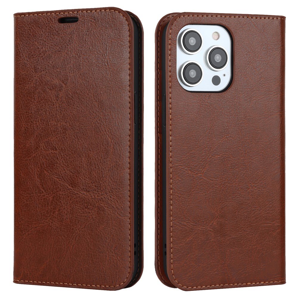 Cover Portafoglio in vera pelle iPhone 15 Pro Marrone