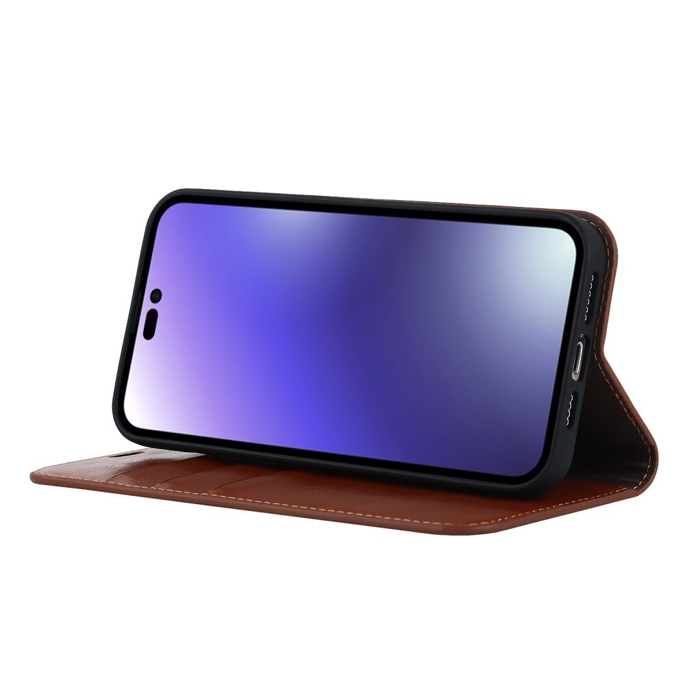 Cover Portafoglio in vera pelle iPhone 15 Pro Marrone