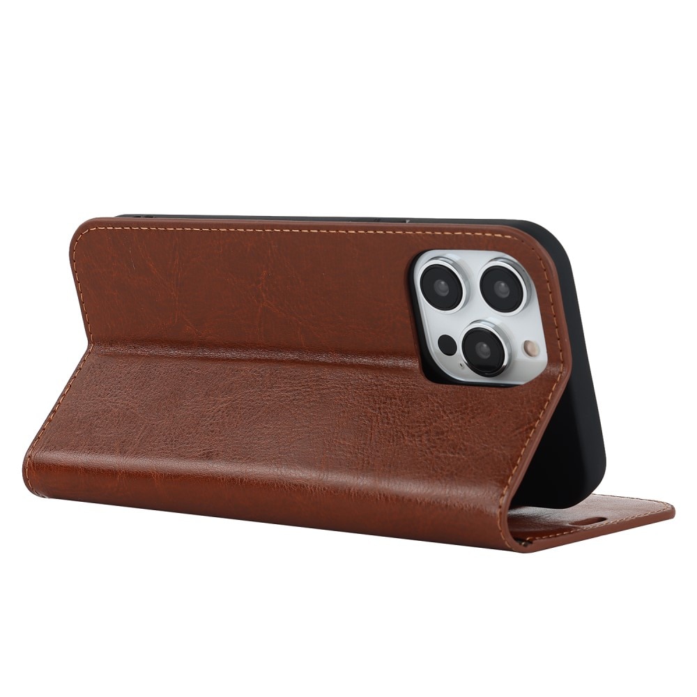 Cover Portafoglio in vera pelle iPhone 15 Pro Marrone