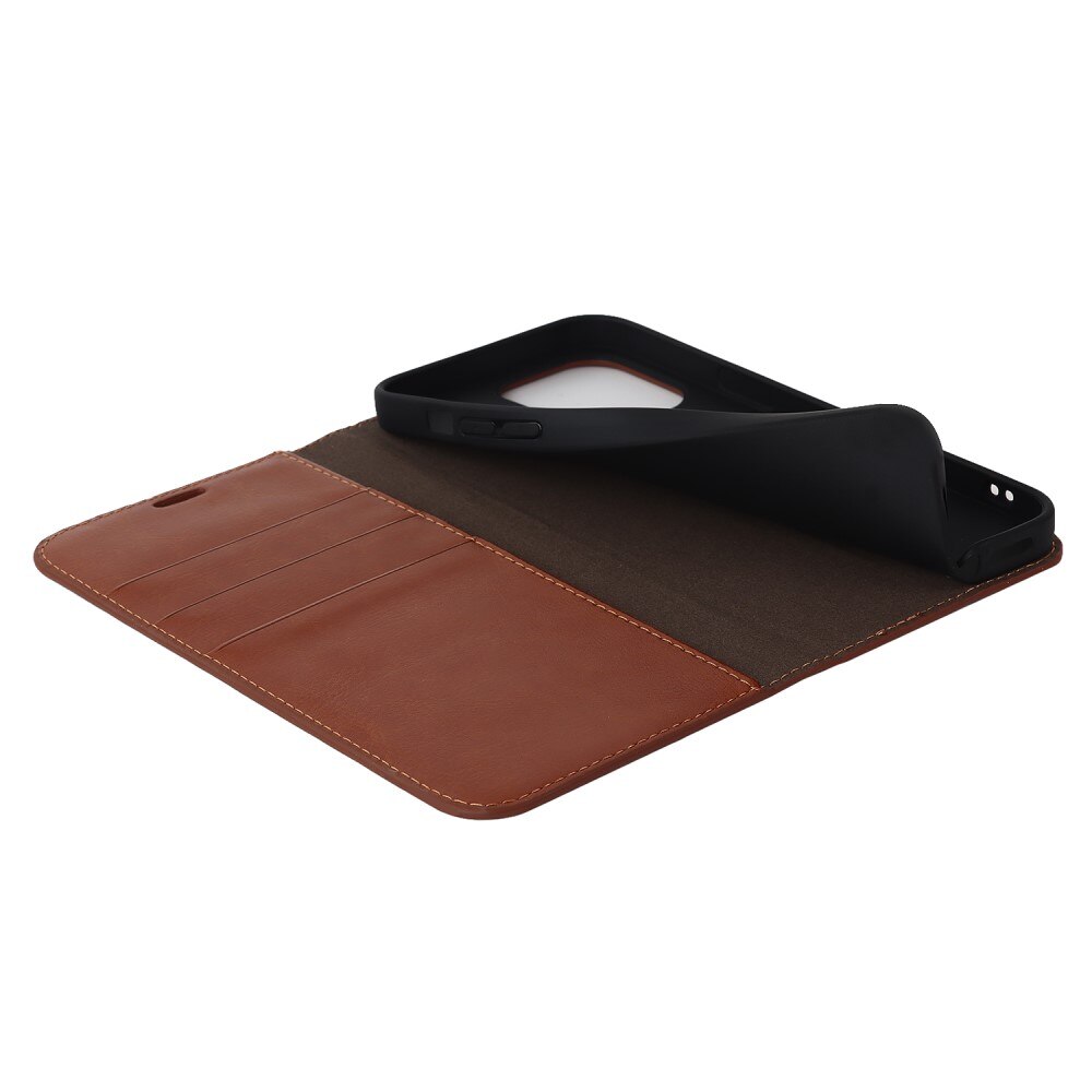 Cover Portafoglio in vera pelle iPhone 15 Pro Marrone