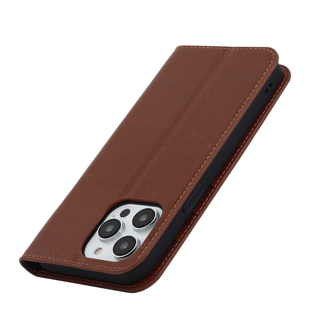 Cover Portafoglio in vera pelle iPhone 15 Pro Marrone