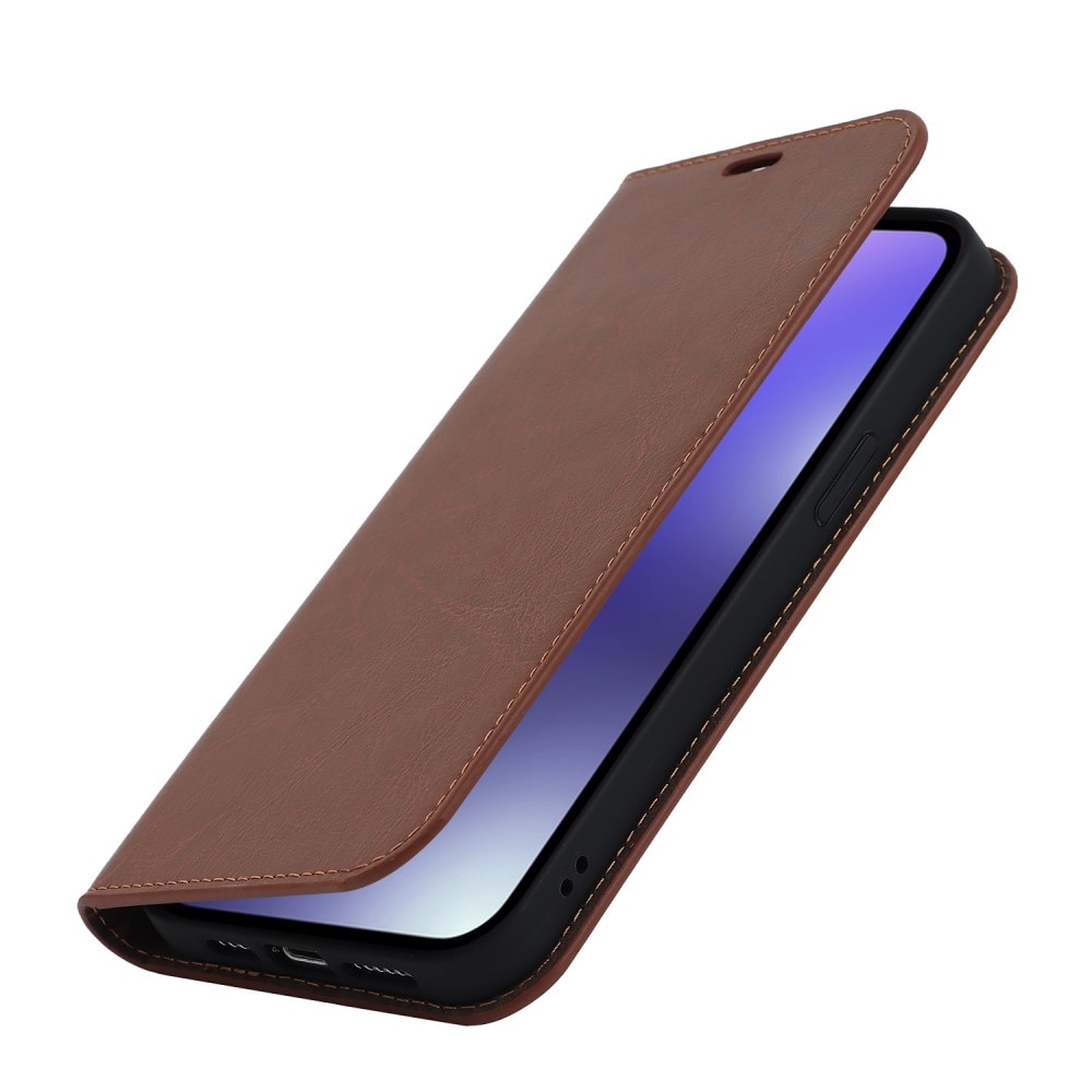Cover Portafoglio in vera pelle iPhone 15 Pro marrone