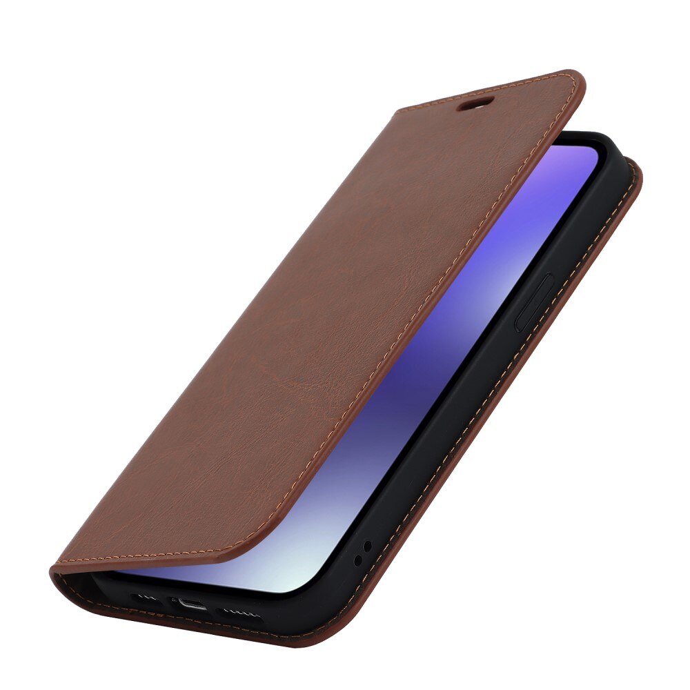 Cover Portafoglio in vera pelle iPhone 15 Pro Marrone