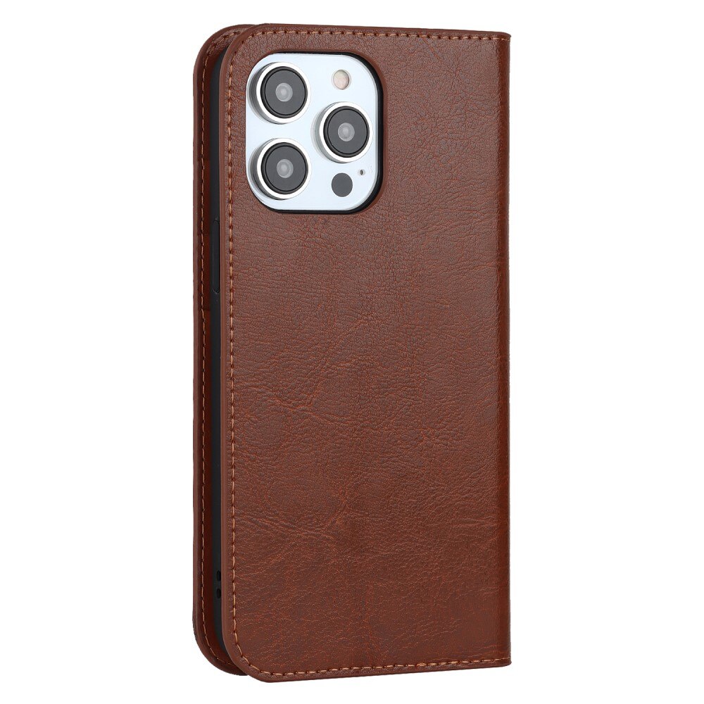 Cover Portafoglio in vera pelle iPhone 15 Pro Marrone