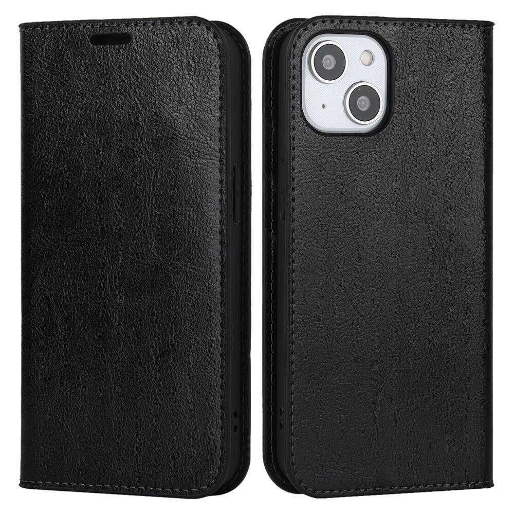 Cover Portafoglio in vera pelle iPhone 15 nero