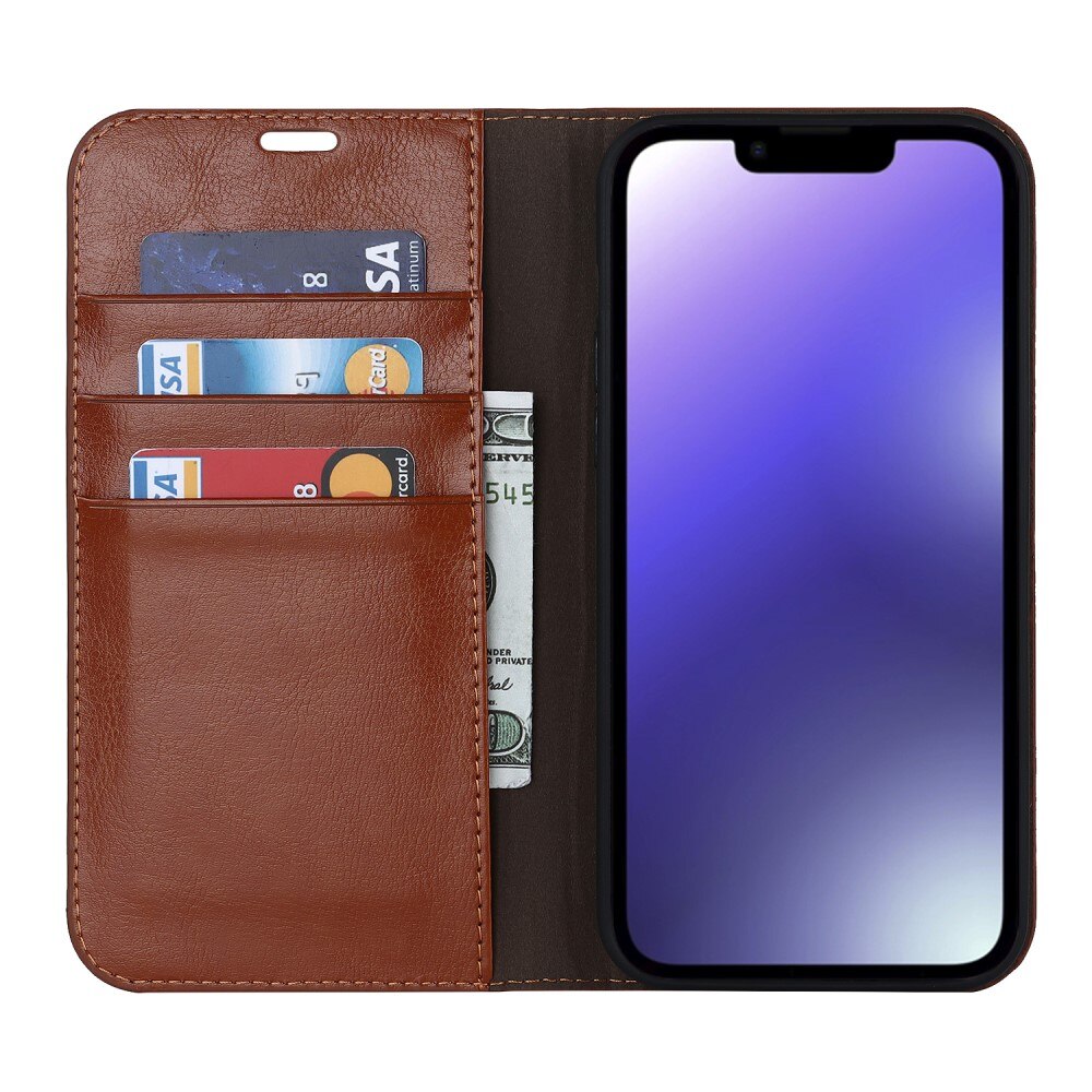 Cover Portafoglio in vera pelle iPhone 15 Marrone