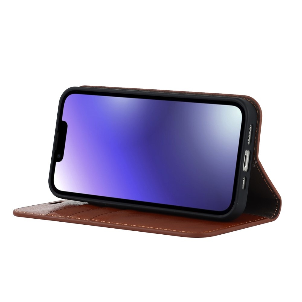 Cover Portafoglio in vera pelle iPhone 15 Marrone