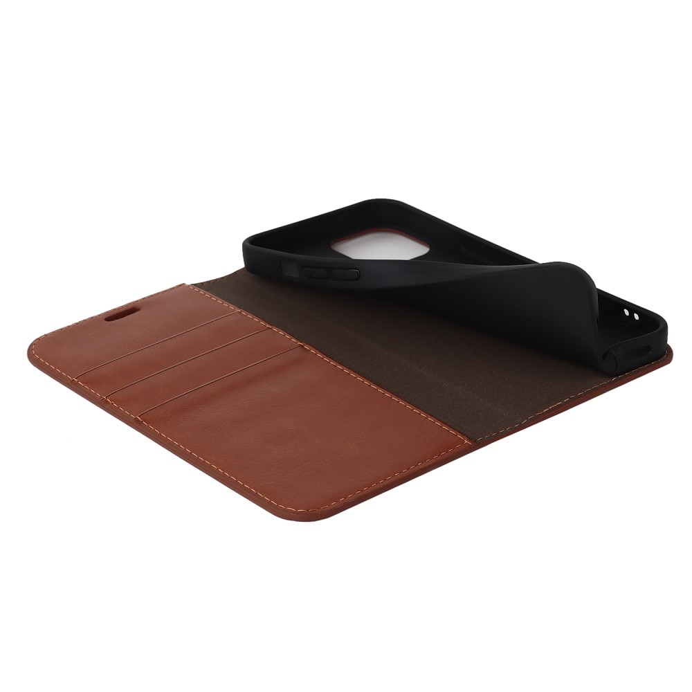 Cover Portafoglio in vera pelle iPhone 15 Marrone