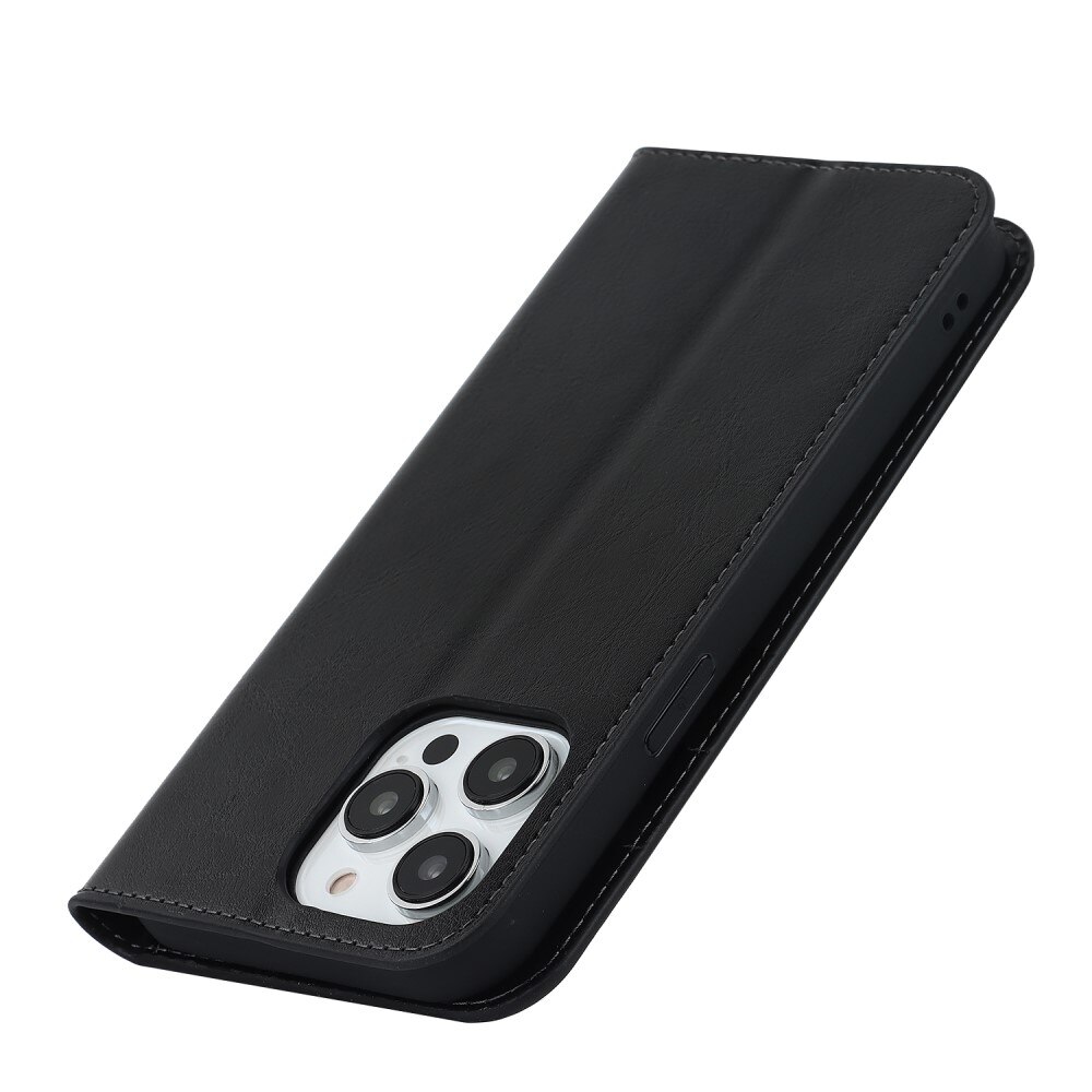 Cover Portafoglio in vera pelle iPhone 15 Pro Max nero