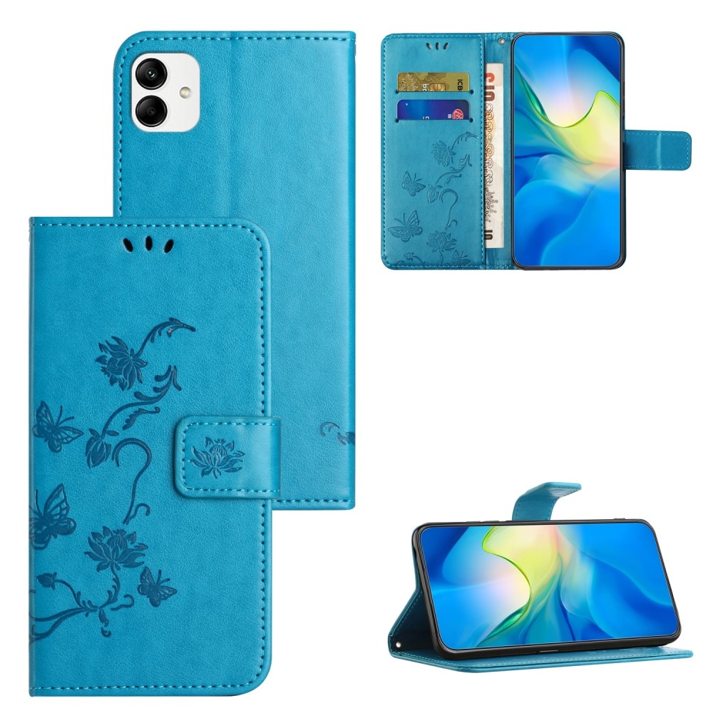 Custodia in pelle a farfalle per Motorola Moto G14, blu