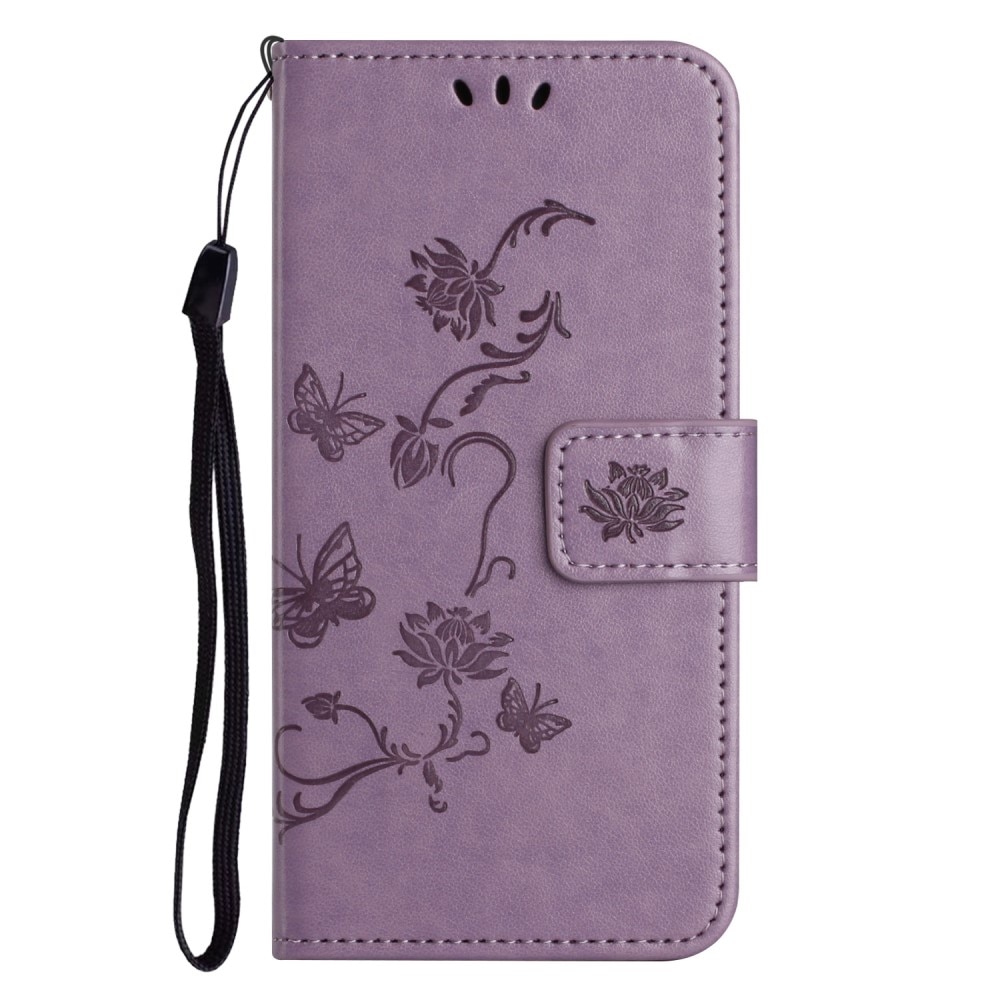 Custodia in pelle a farfalle per Motorola Moto G14, Viola