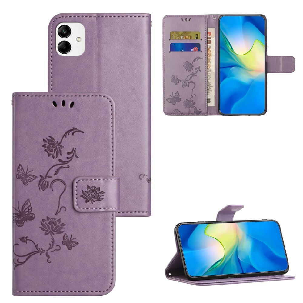 Custodia in pelle a farfalle per Motorola Moto G14, Viola