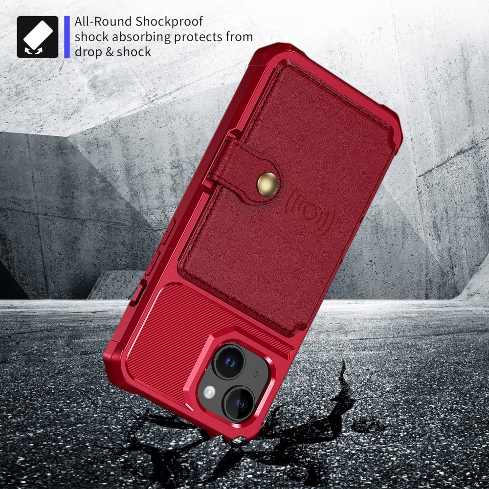 Cover con portacarte Tough Multi-slot iPhone 15 Rosso
