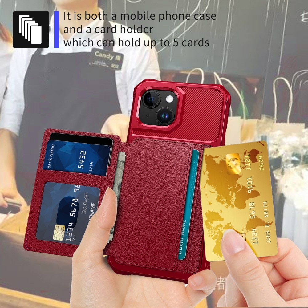 Cover con portacarte Tough Multi-slot iPhone 15 Rosso