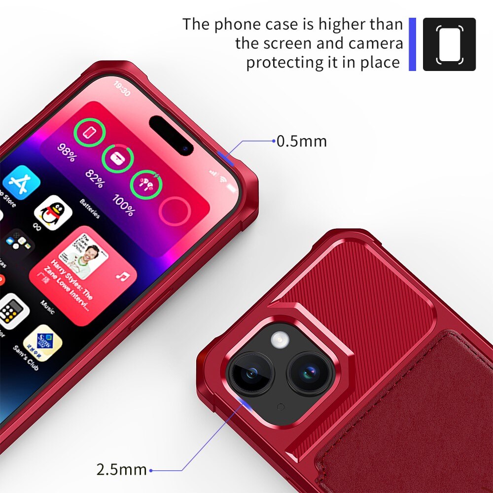 Cover con portacarte Tough Multi-slot iPhone 15 Rosso