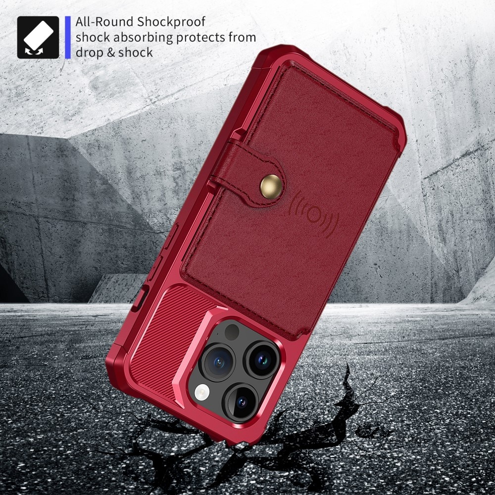 Cover con portacarte Tough Multi-slot iPhone 15 Pro Rosso