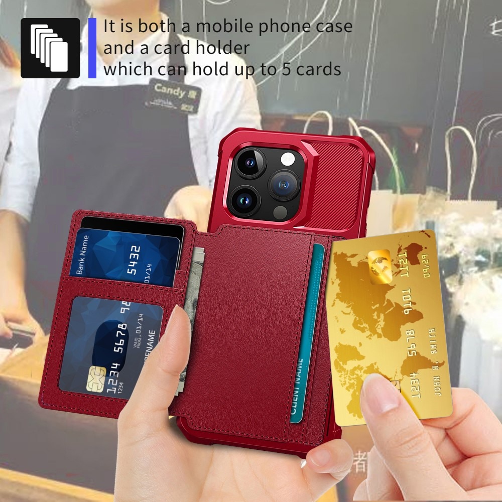 Cover con portacarte Tough Multi-slot iPhone 15 Pro Rosso