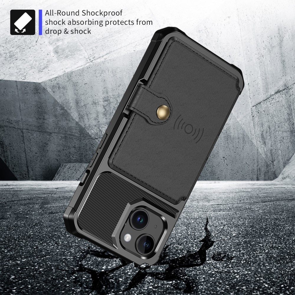 Cover con portacarte Tough Multi-slot iPhone 15 Plus nero