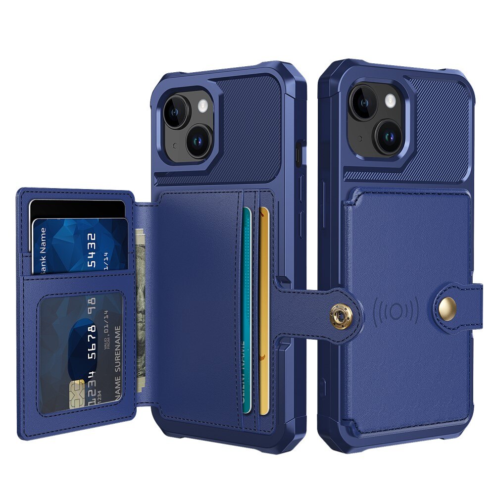 Cover con portacarte Tough Multi-slot iPhone 15 Plus Blu