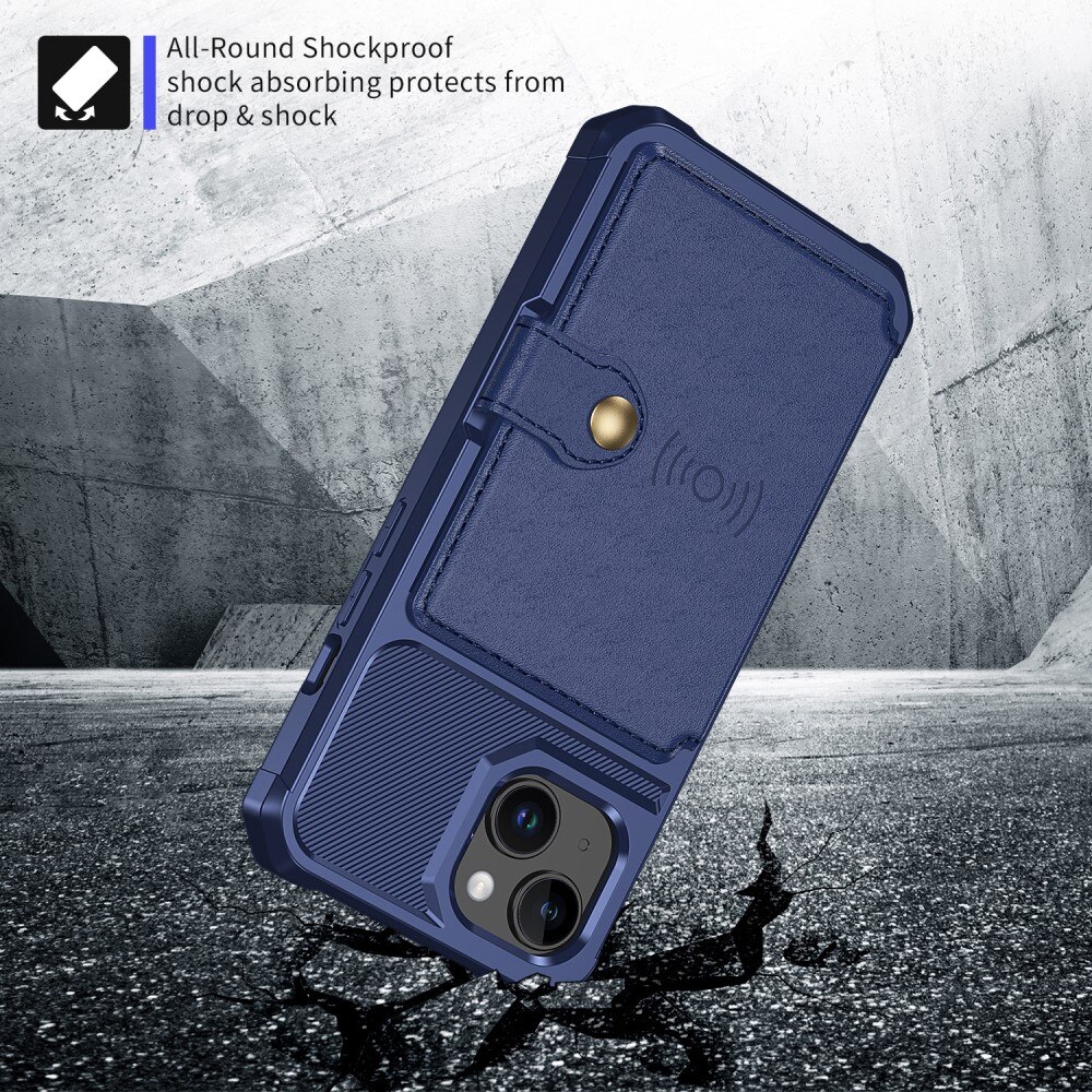 Cover con portacarte Tough Multi-slot iPhone 15 Plus blu