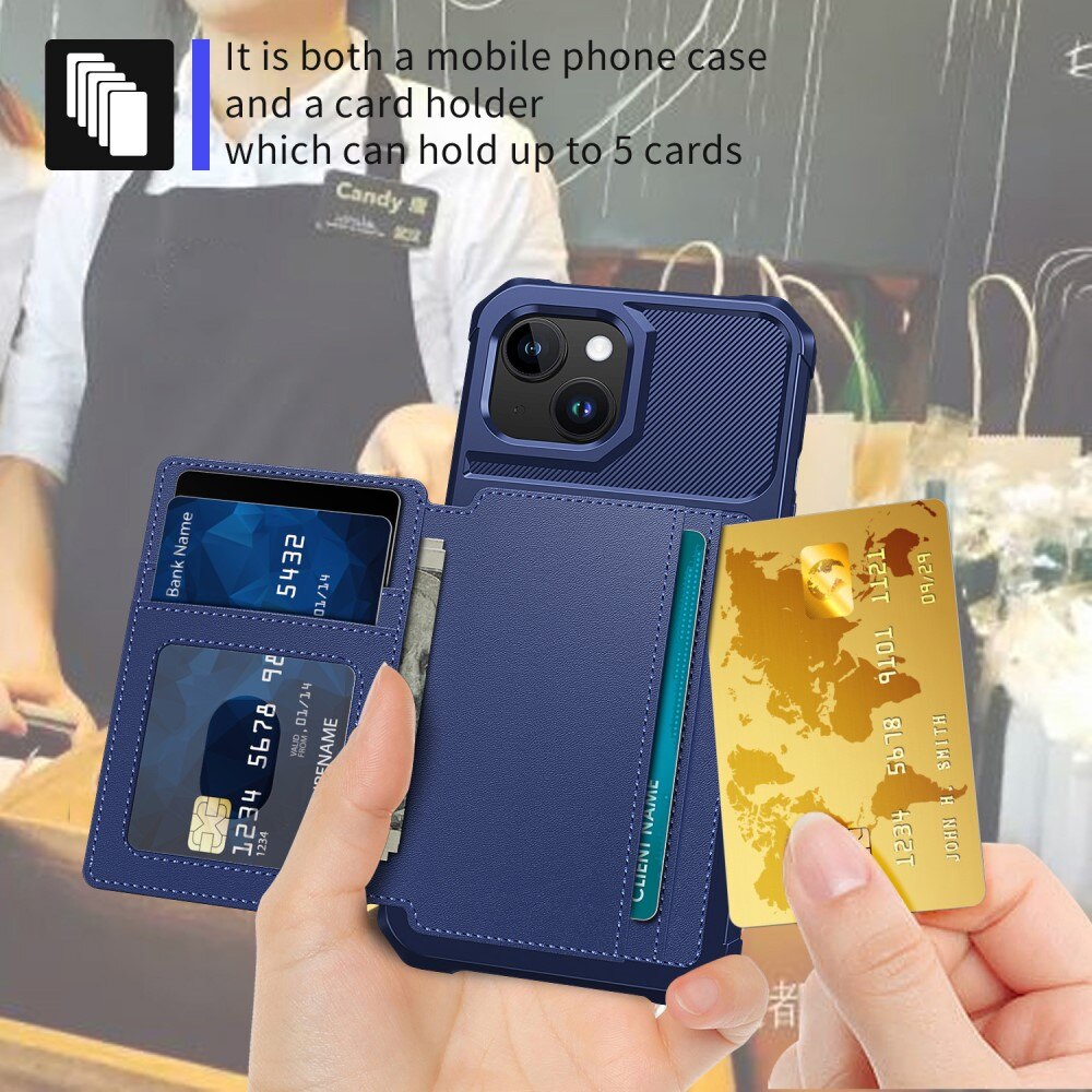 Cover con portacarte Tough Multi-slot iPhone 15 Plus blu