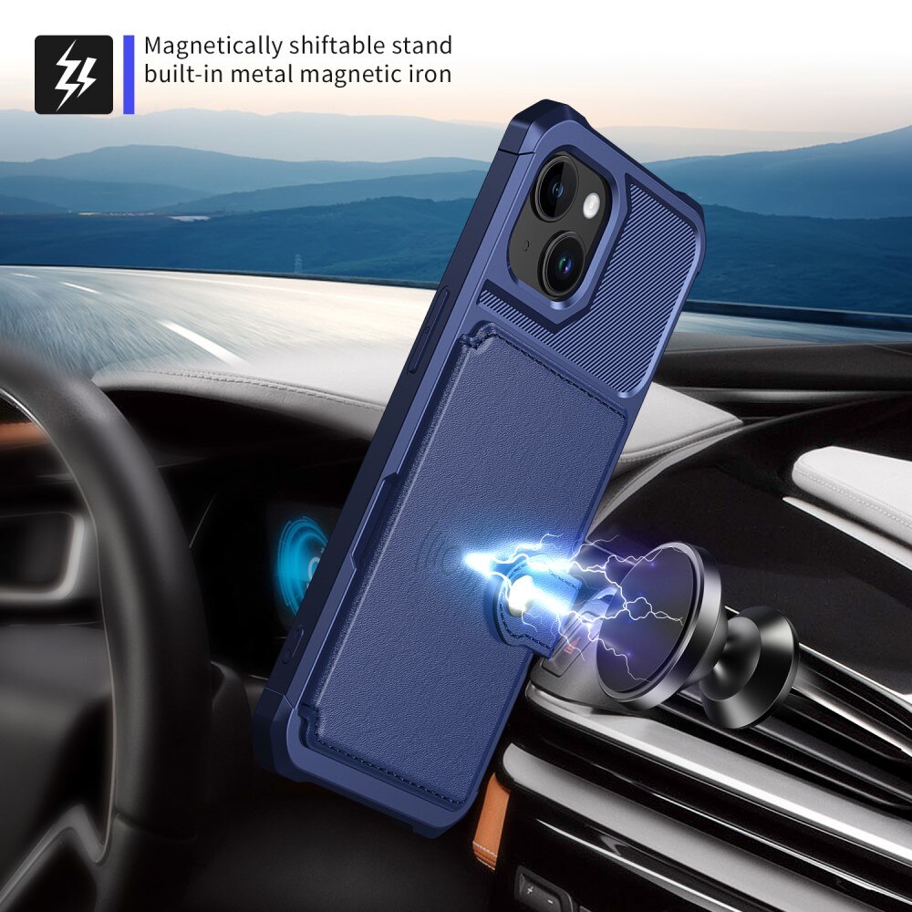 Cover con portacarte Tough Multi-slot iPhone 15 Plus Blu