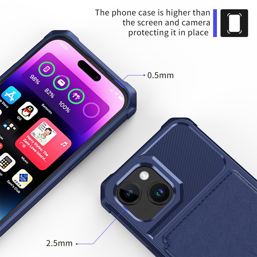 Cover con portacarte Tough Multi-slot iPhone 15 Plus blu