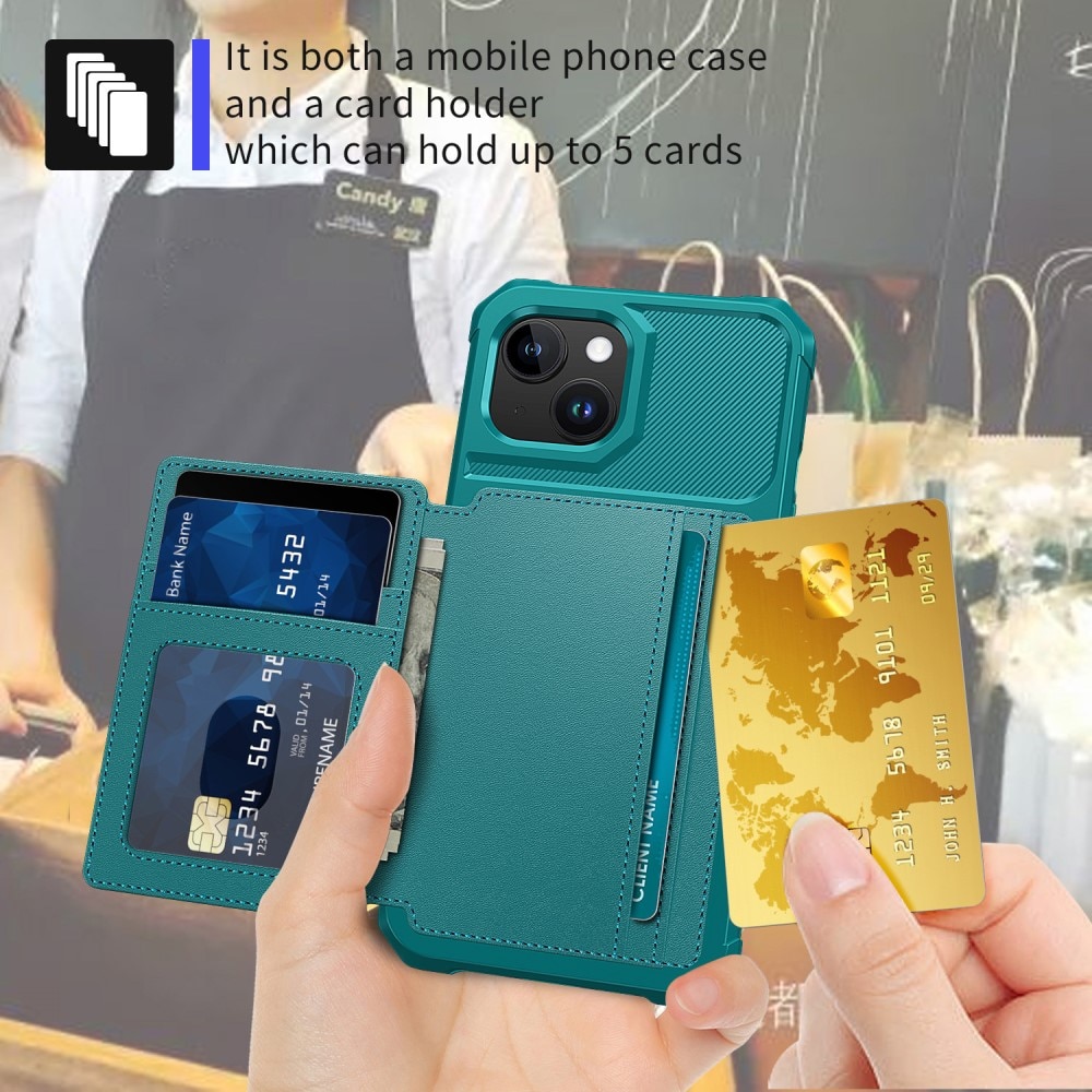 Cover con portacarte Tough Multi-slot iPhone 15 Plus verde