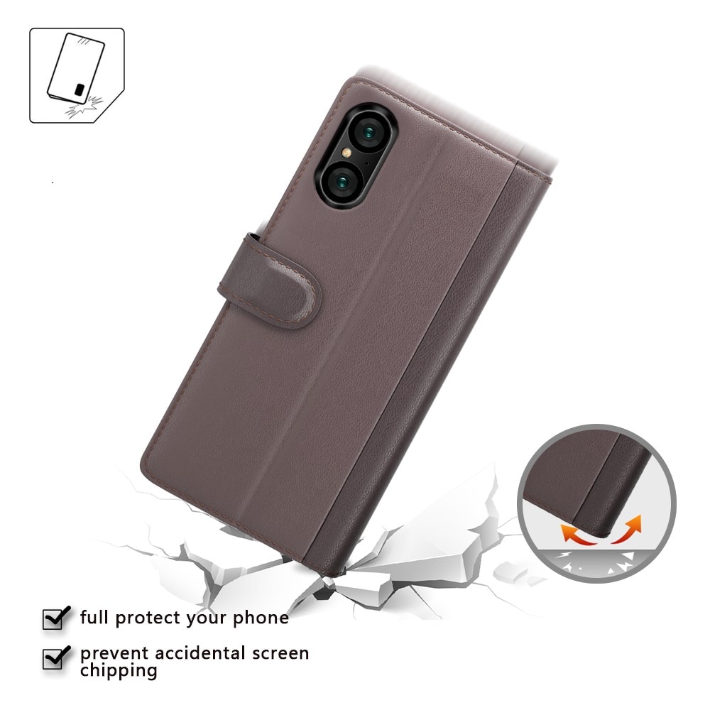 Custodia a portafoglio in vera pelle Sony Xperia 5 V, Marrone