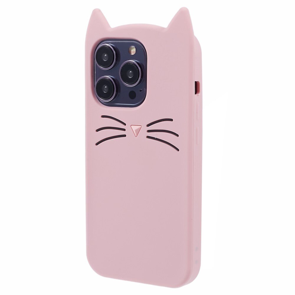 Cover in silicone Gatto iPhone 14 Pro rosa