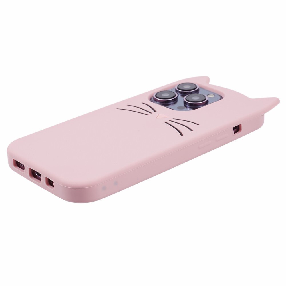 Cover in silicone Gatto iPhone 14 Pro rosa