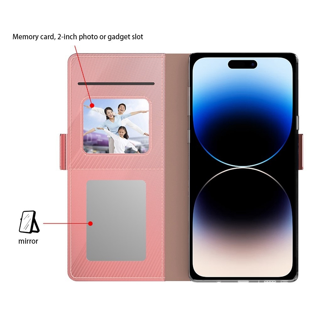 Custodia a portafoglio Specchio iPhone 15 Plus rosa dorato