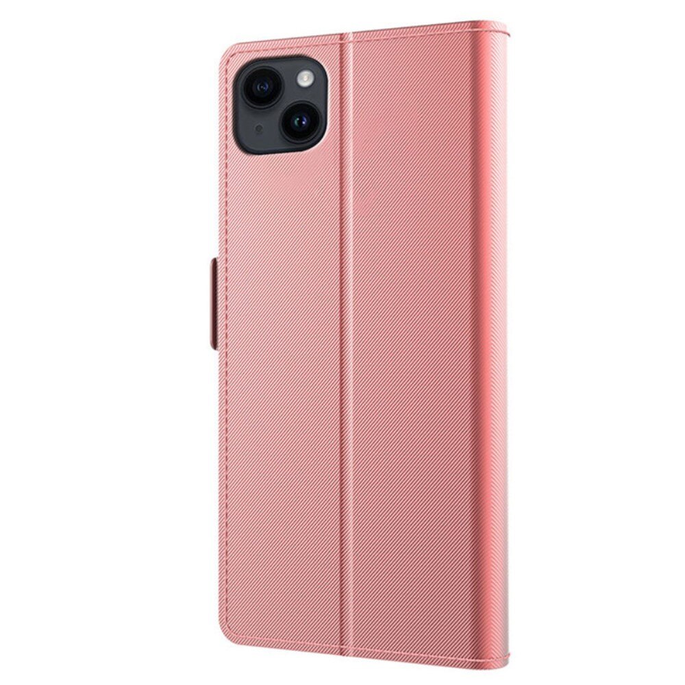 Custodia a portafoglio Specchio iPhone 15 Plus rosa dorato