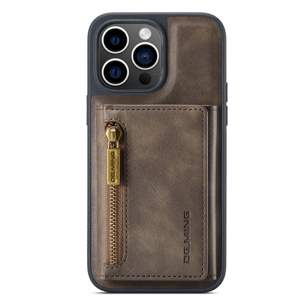 Cover Magnetic Card Slot Zipper iPhone 15 Pro Max Brown
